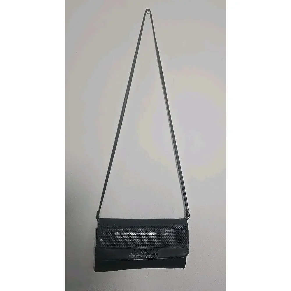 America Perry Ellis Black Textured Crossbody Shoulder Bag Clutch Vintage